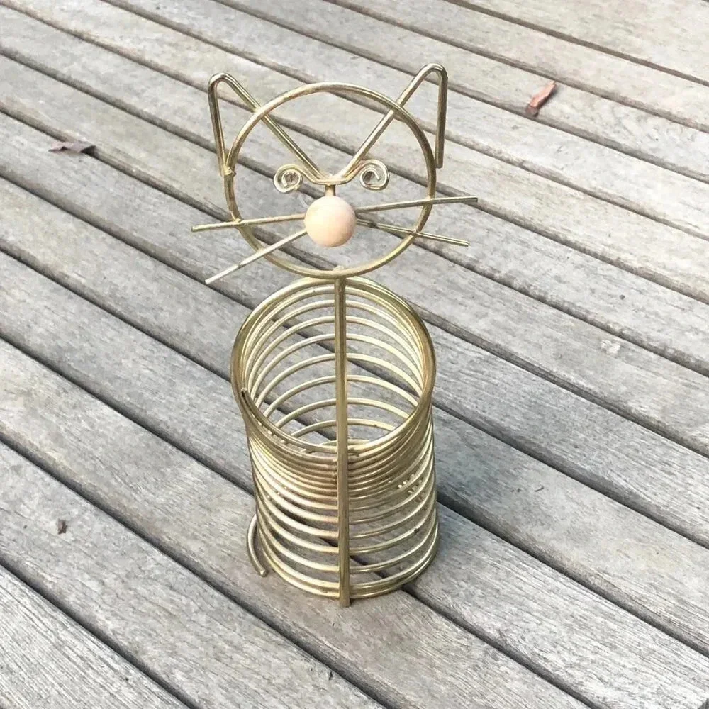 Mid Century Modern Industrial Gold Metal Cat Letter Holder Desk Accessory
